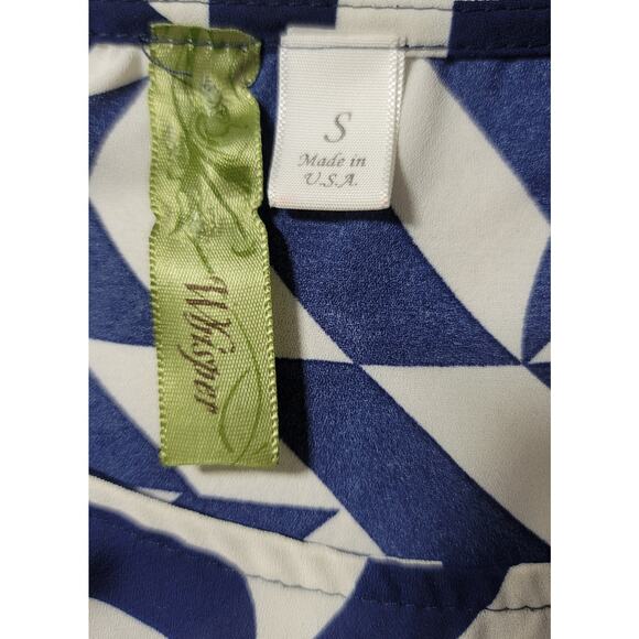 Whisper Blue White Geo Print Sheer Top Small Lightweight Round Neck 3/4 Sleeves - Picture 3 of 4